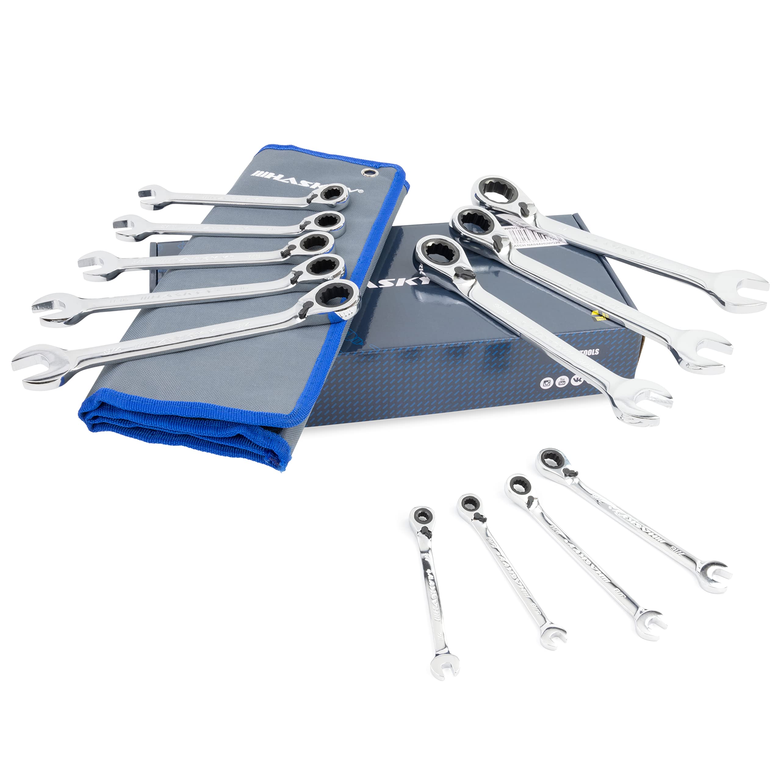 HASKYY Ensemble d'outils Clé à cliquet avec douilles 5/32-1.1/4-pouces Clé à cliquet 1/4-1 pouce avec angle de travail 15° Pouces/pouce 36 pièces
