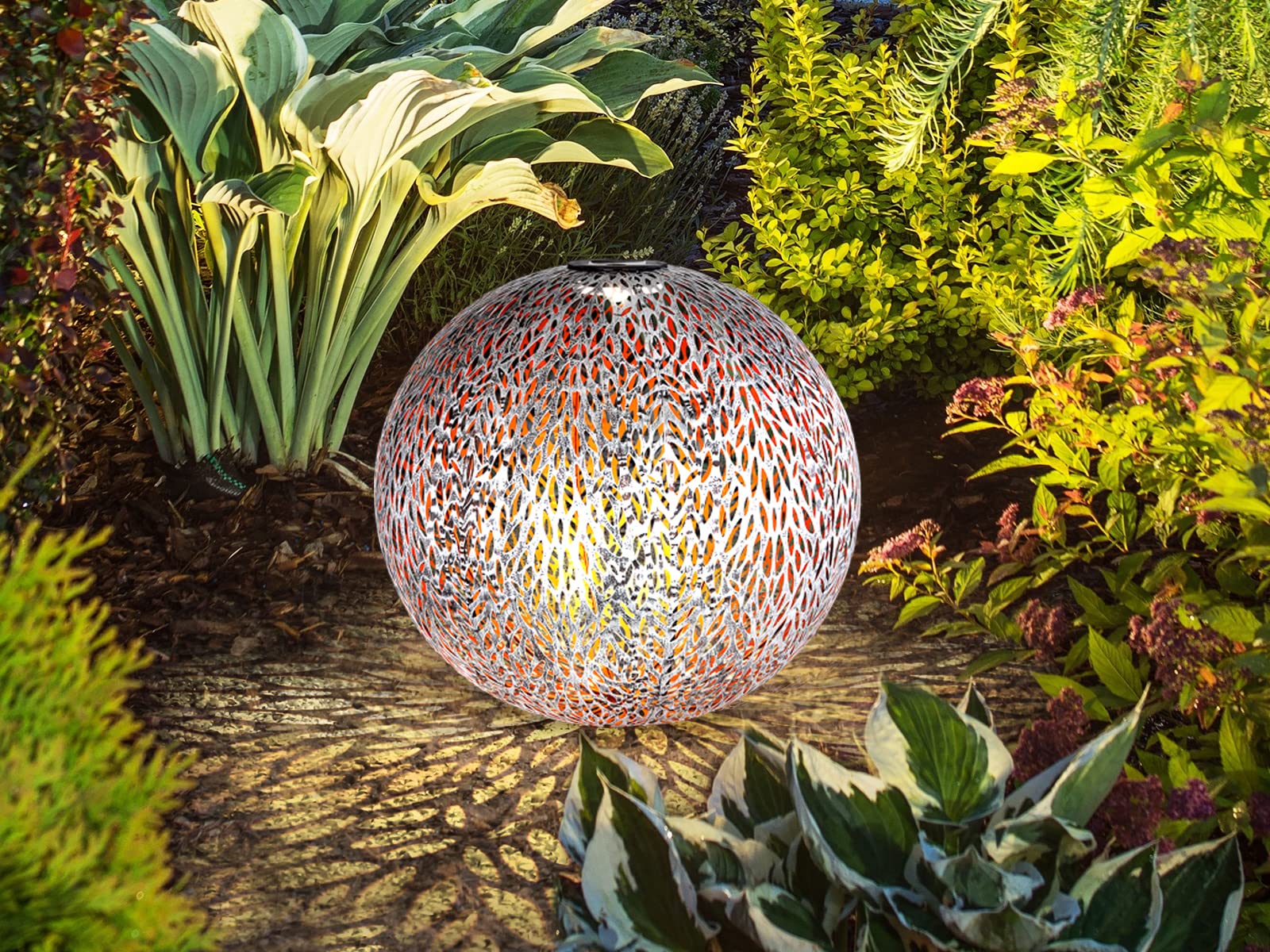 meineWunschleuchte LED Solarkugeln aus Metall im 2er SET - Ø 27cm – effektvolle Lichtspiele durch Ornamente