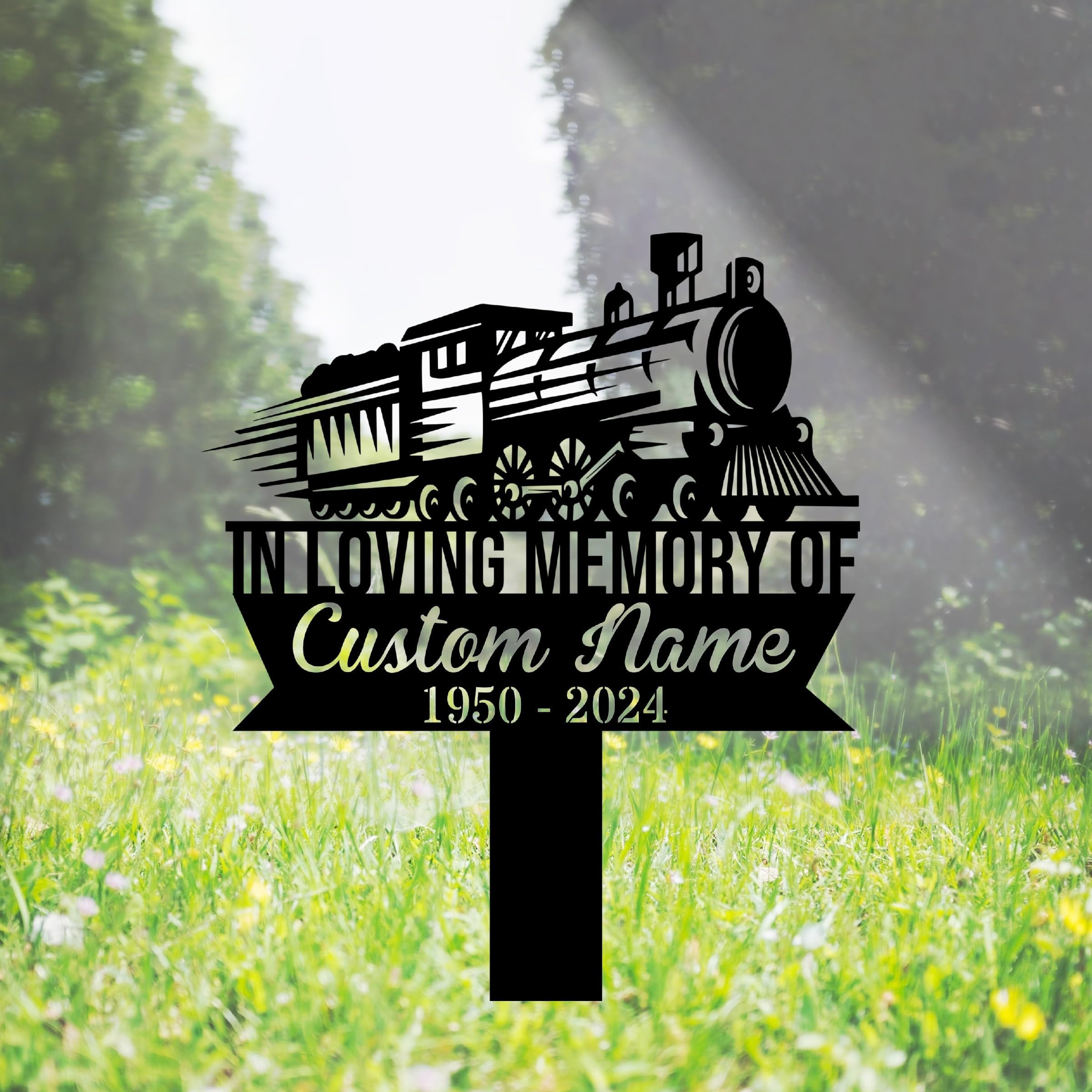 Custom Train Memorial Plaque Steam Train Stake Metal Sign Personalised Train Outdoor Memorial Plaque Train Garden Stake Train Grave Ornaments Sympathy Gift for Loss of Loved One Grave Marker