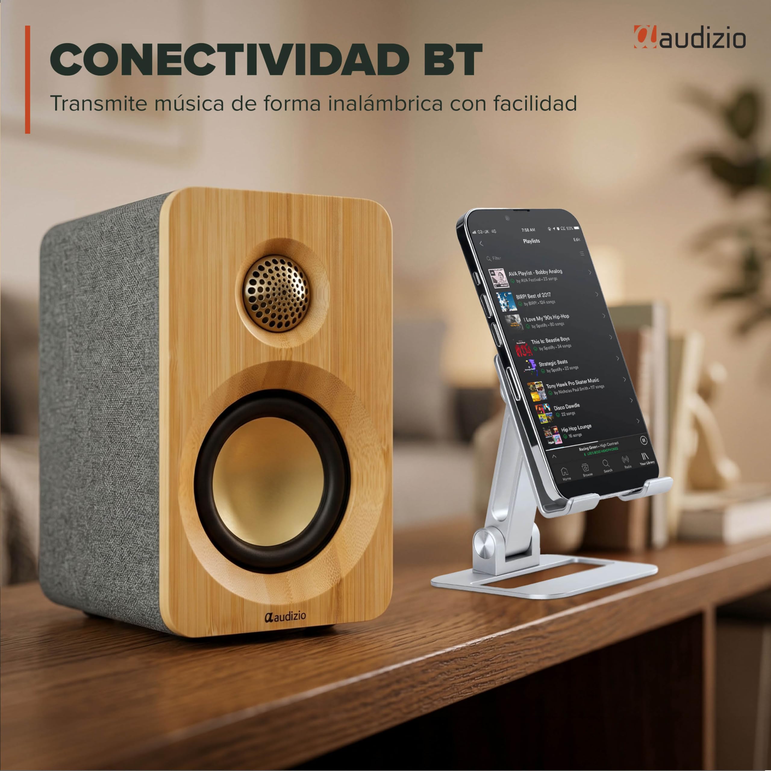 Audizio KS16 – Altavoces HiFi Activos 100W con Bluetooth 5.3, USB-C, Salida subwoofer, Amplificador Integrado, Altavoces de estanteria para música, Ordenador y Tocadiscos, Color bambú