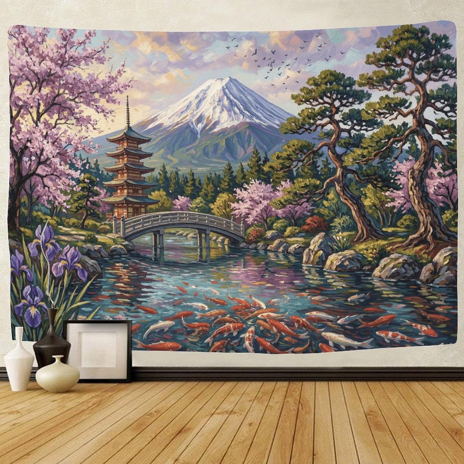 GPMNBCXZK Japanese Mount Fuji Wall Tapestry Pagoda Home Wall Decoration 3D Printed Living Room Bedroom Art 130cmx150cm