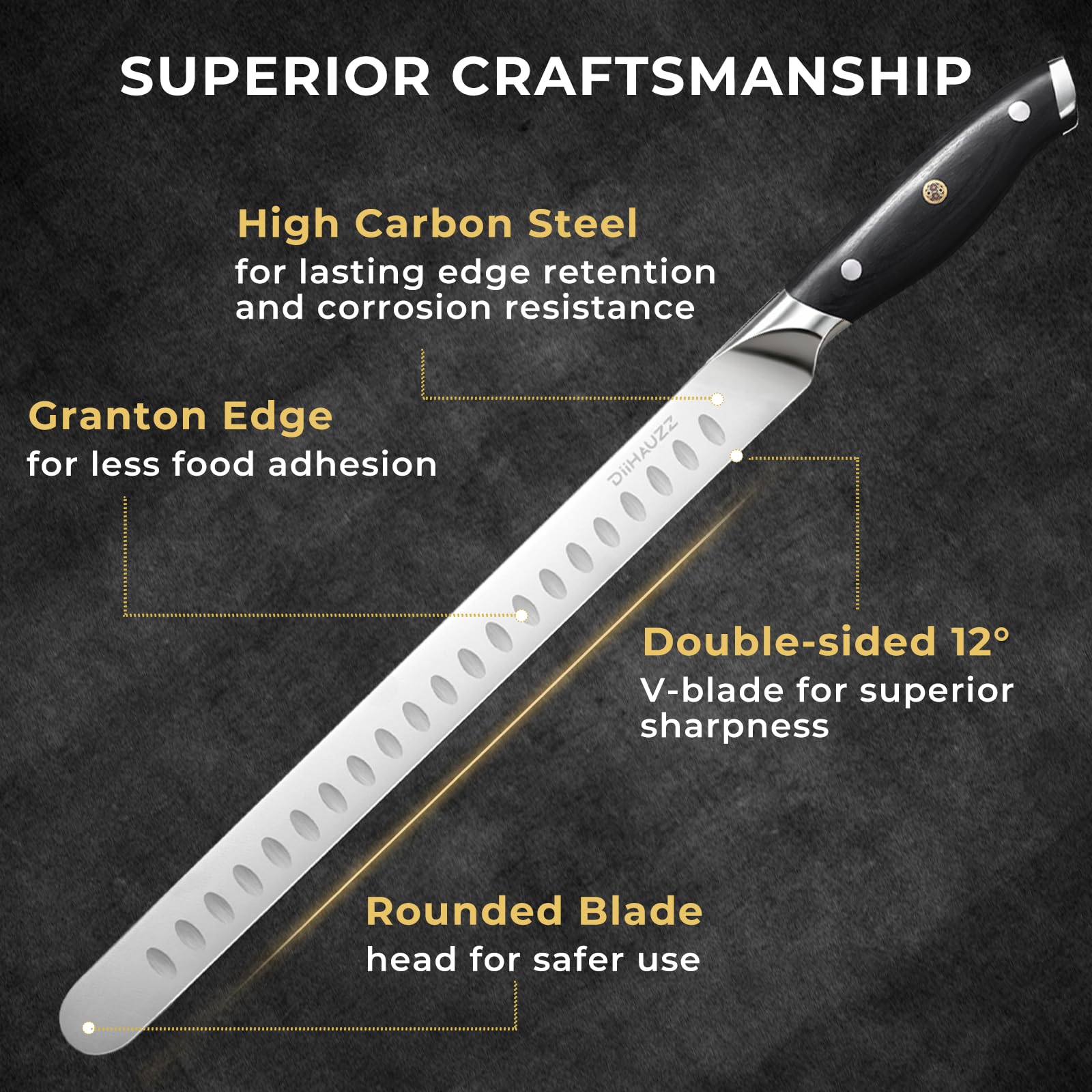 DiiHAUZZ Brisket Knife, 12 Inch Carving and Slicing Knife for Meat — Amazon image 3