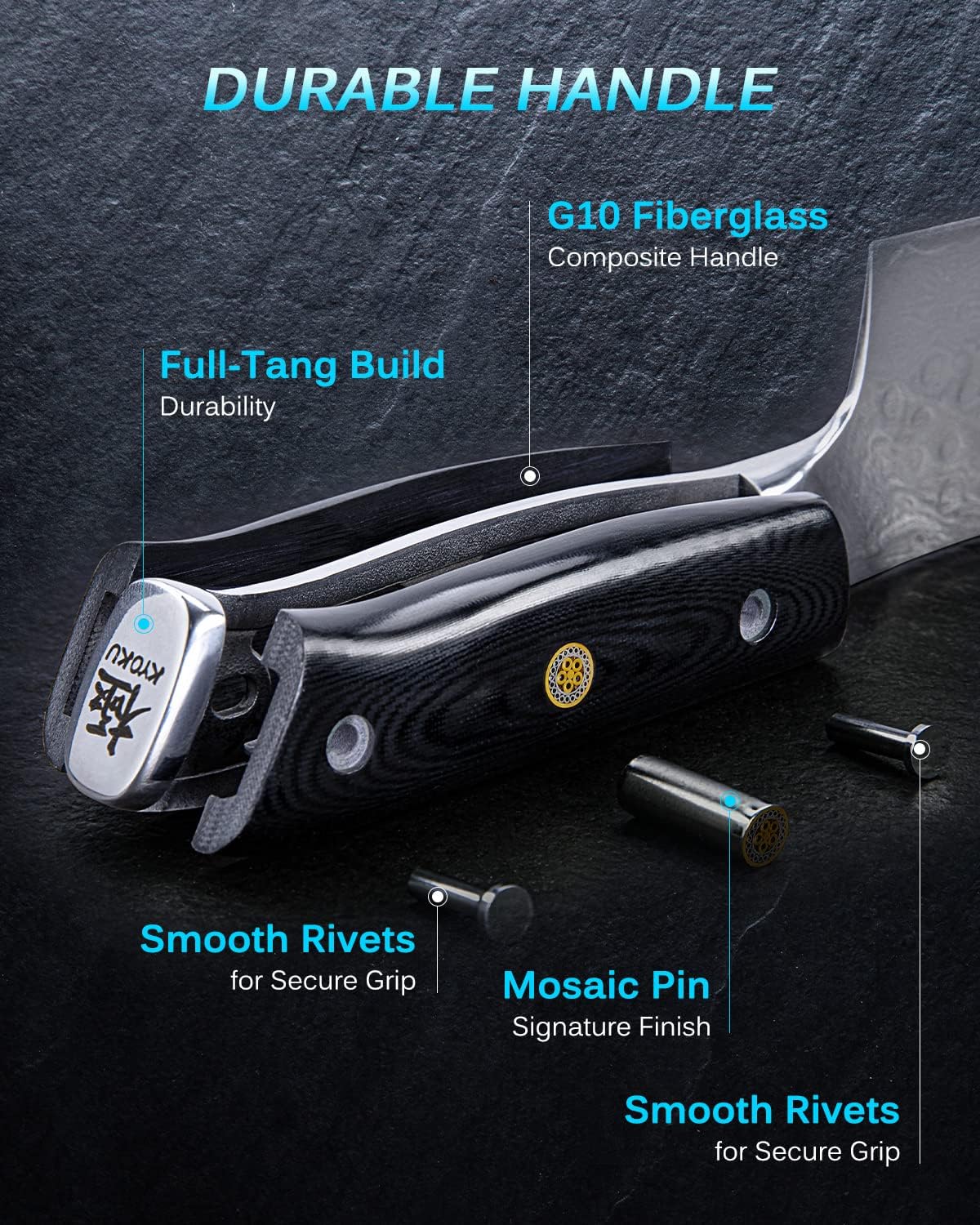 KYOKU Kiritsuke Chef Knife - Gin Series - 8.5" Multipurpose Professional Chef Knife, Japanese VG10 Damascus Stainless Steel Kitchen Knife with Silver Ion Blade G10 Handle Mosaic Pin - Image 7