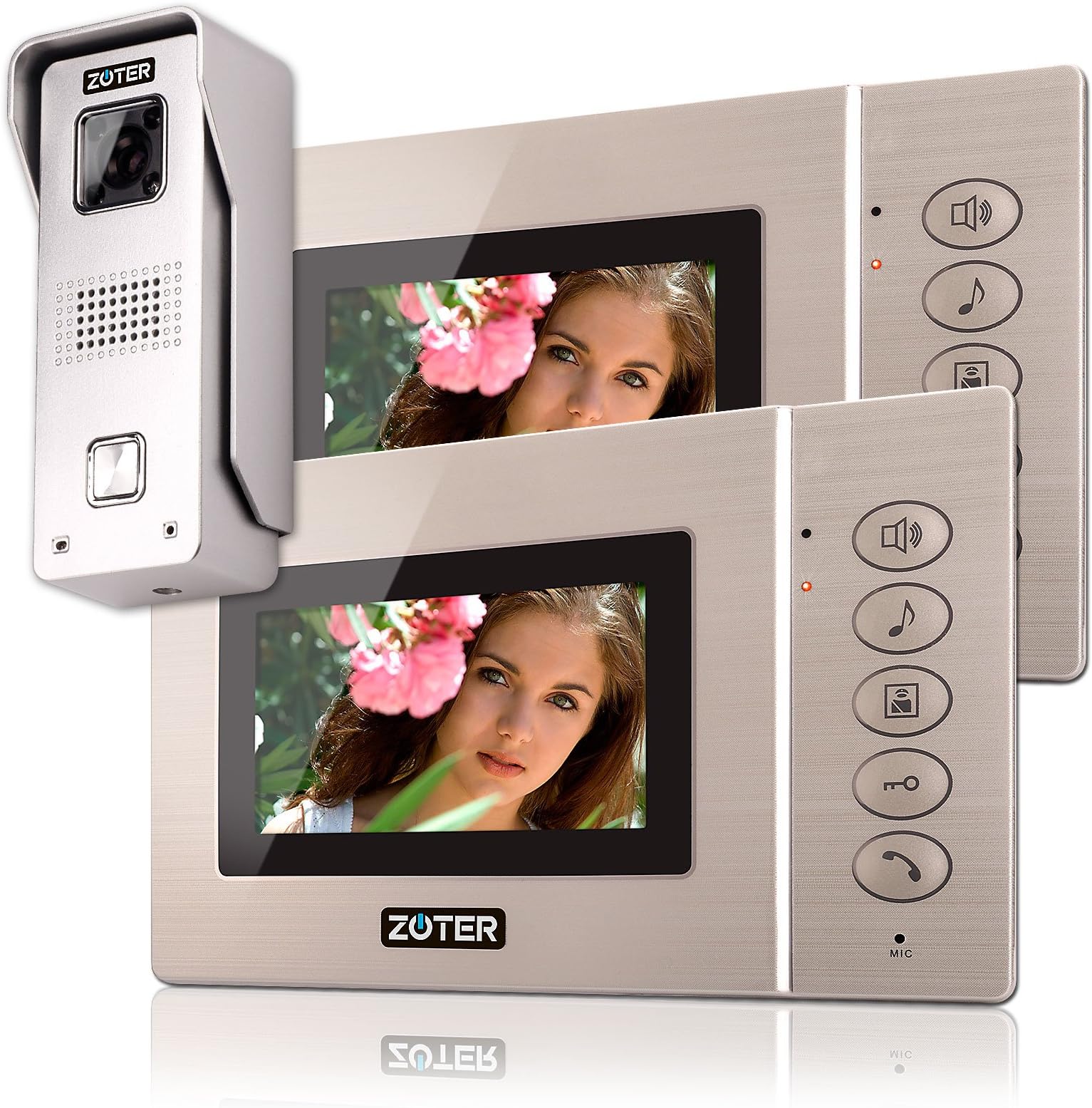 ZOTER SECURITY Wired 4.3" inch TFT LCD Home Screen Video Door Phone Intercom with 2 Monitors Kit Set