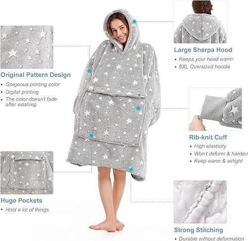 Miniatura 8 de Naretce - Manta con capucha para mujeres y hombres, manta de forro polar sherpa de gran tamaño con bolsillo gigante para mujeres, manta con capucha