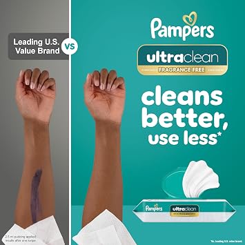 Pampers Ultraclean Baby Wipes (Previously 'Free & Gentle'), 99% Water, Hypoallergenic, Unscented, 100% Plant Based, Plastic-Free, 312 Wipes Total (4X Flip-Top Packs)
