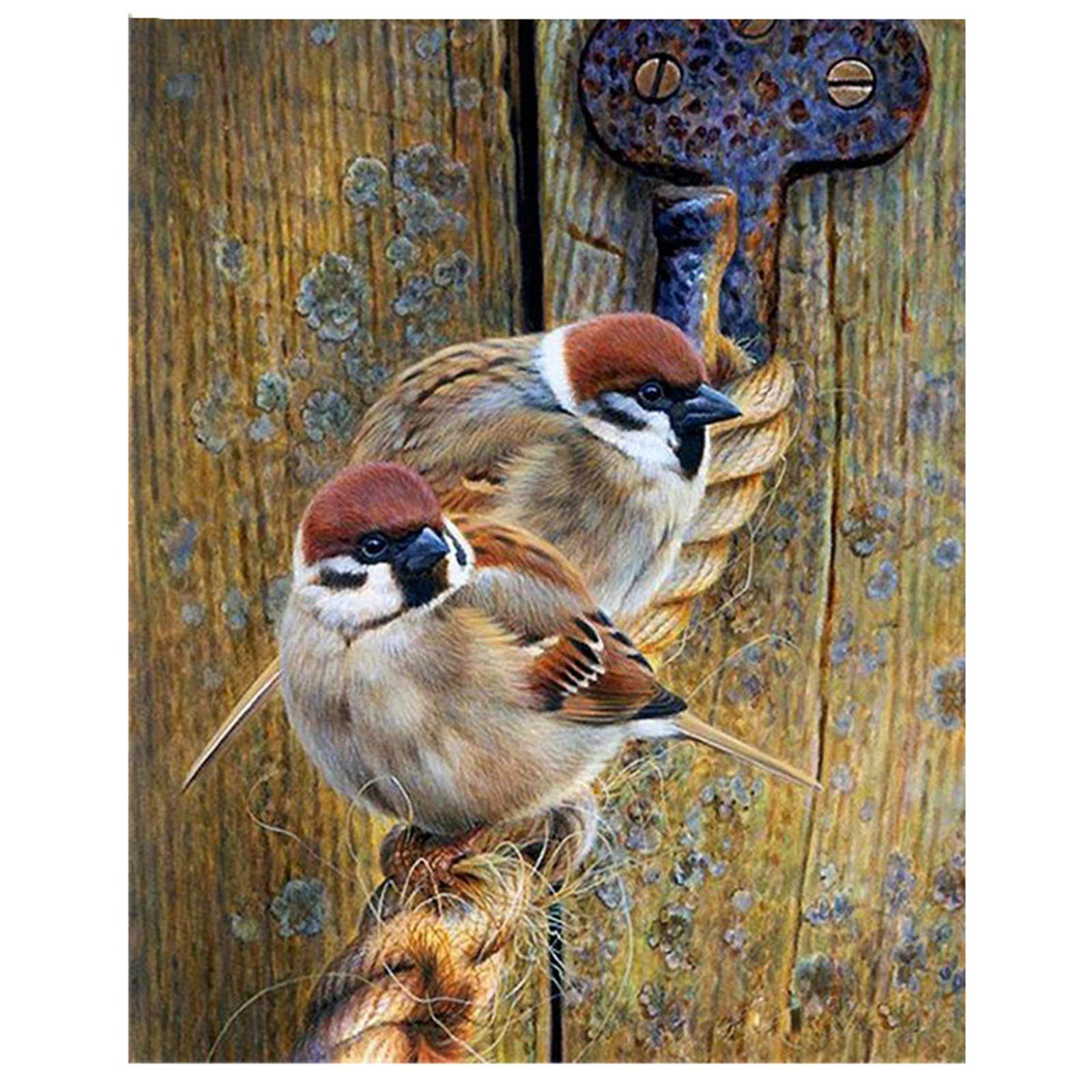 5D Diamant Malerei Set Vollbohrer Diamond Painting DIY Malen Erwachsene/Kinder nach Zahlen Kreuzstich Tiervögel Spatzen Mosaik Kristall Strass Kunstharz Art für Home Wand Decor (70x90cm,28 * 36inch)