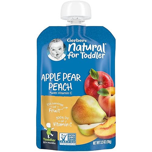 Gerber Purees Apple Pear Peach - Bolsas de comida para bebé 359 ml