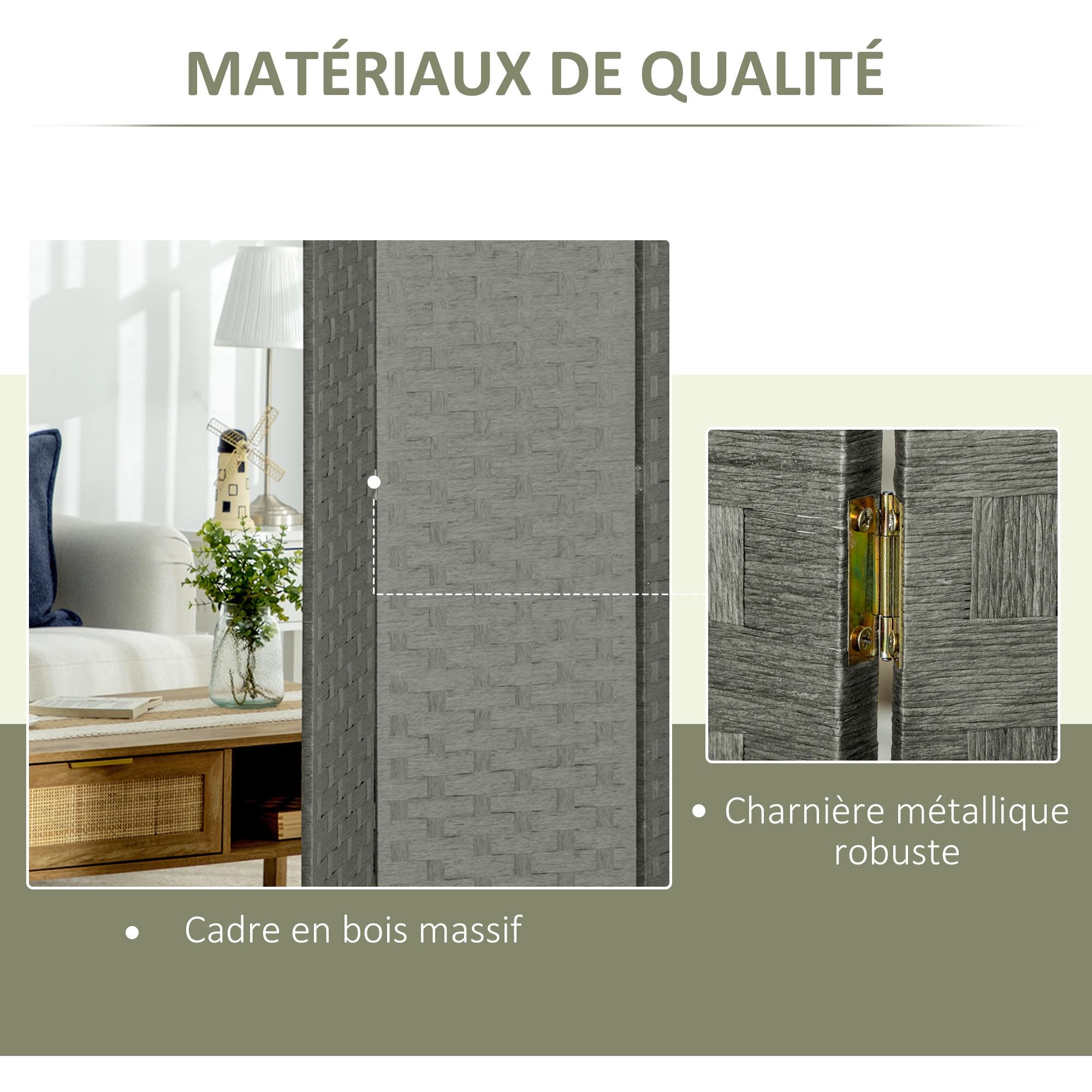 HOMCOM Paravent Intérieur 4 Panneaux 159,5L x 169,5H x 1,6P cm Gris | Séparateur de Pièce, Cloison en Bois