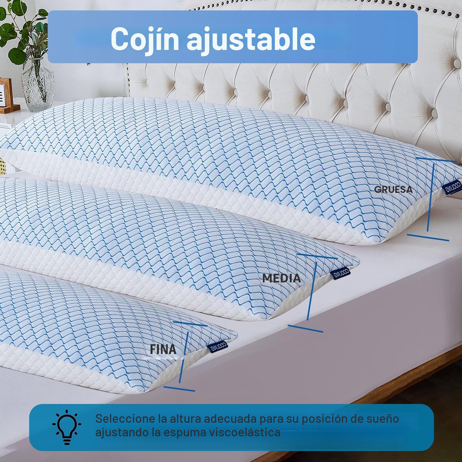 Almohada corporal para adultos - Almohada larga para dormir - espuma viscoelástica triturada y funda refrescante con cremallera almohada de cama para dormir de lado, 136 x 51 cm