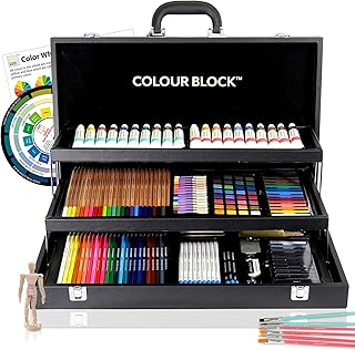 COLOUR BLOCK 181 pc Mixed Media Art Set in Durable PU leather Case - Soft & Oil Pastels, Acrylic & Watercolor Paints, Sketching, Charcoal & Colored Pencils and Tools - Professional Art Set All Artists
