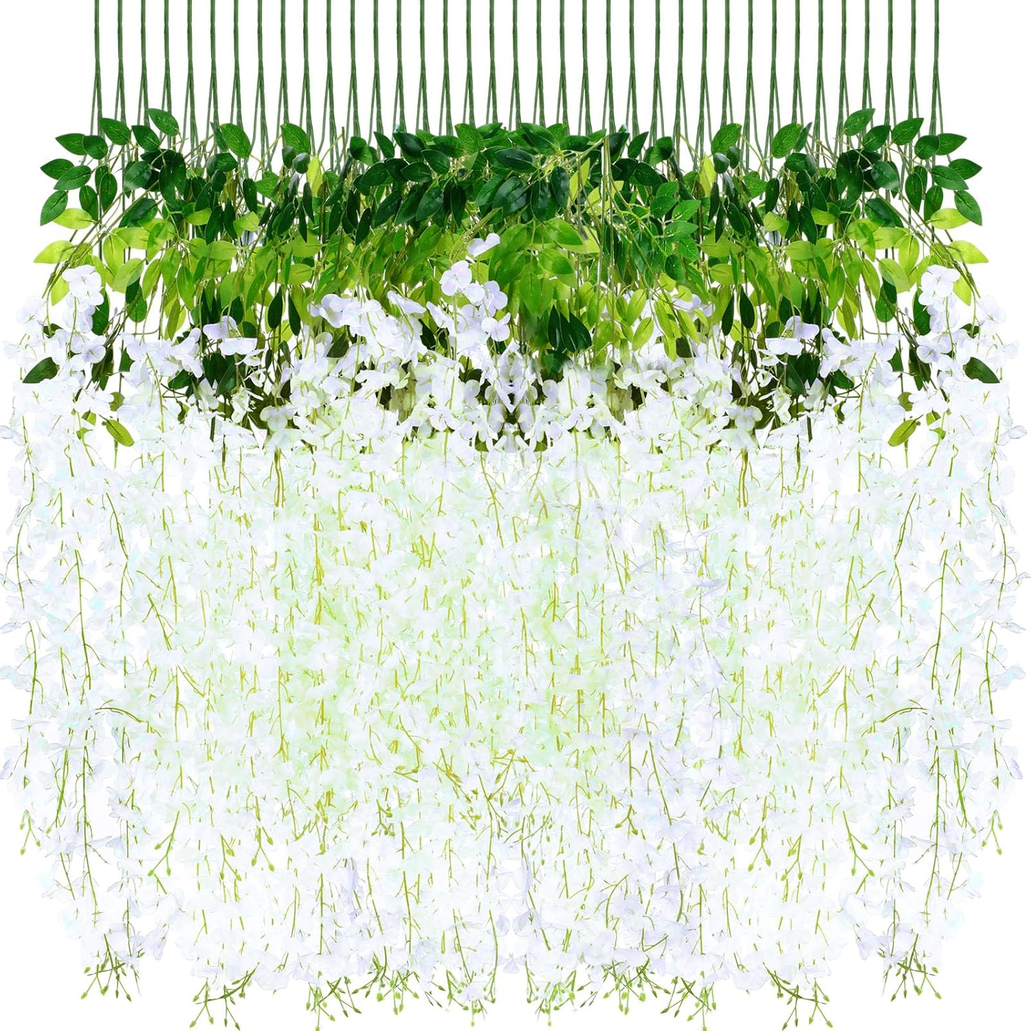 Riceshoot 240 Pcs Wedding Artificial Wisteria Hanging Flowers Floral Backdrop Garland 43.3 in/ 3.6 ft Silk Fake Wisteria Vine Rattan Long Wall String for Home Outdoor Party Decoration(Pure White)