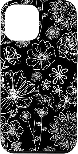 Funda para iPhone 12 Pro Max con diseño de flores silvestres en blanco y negro