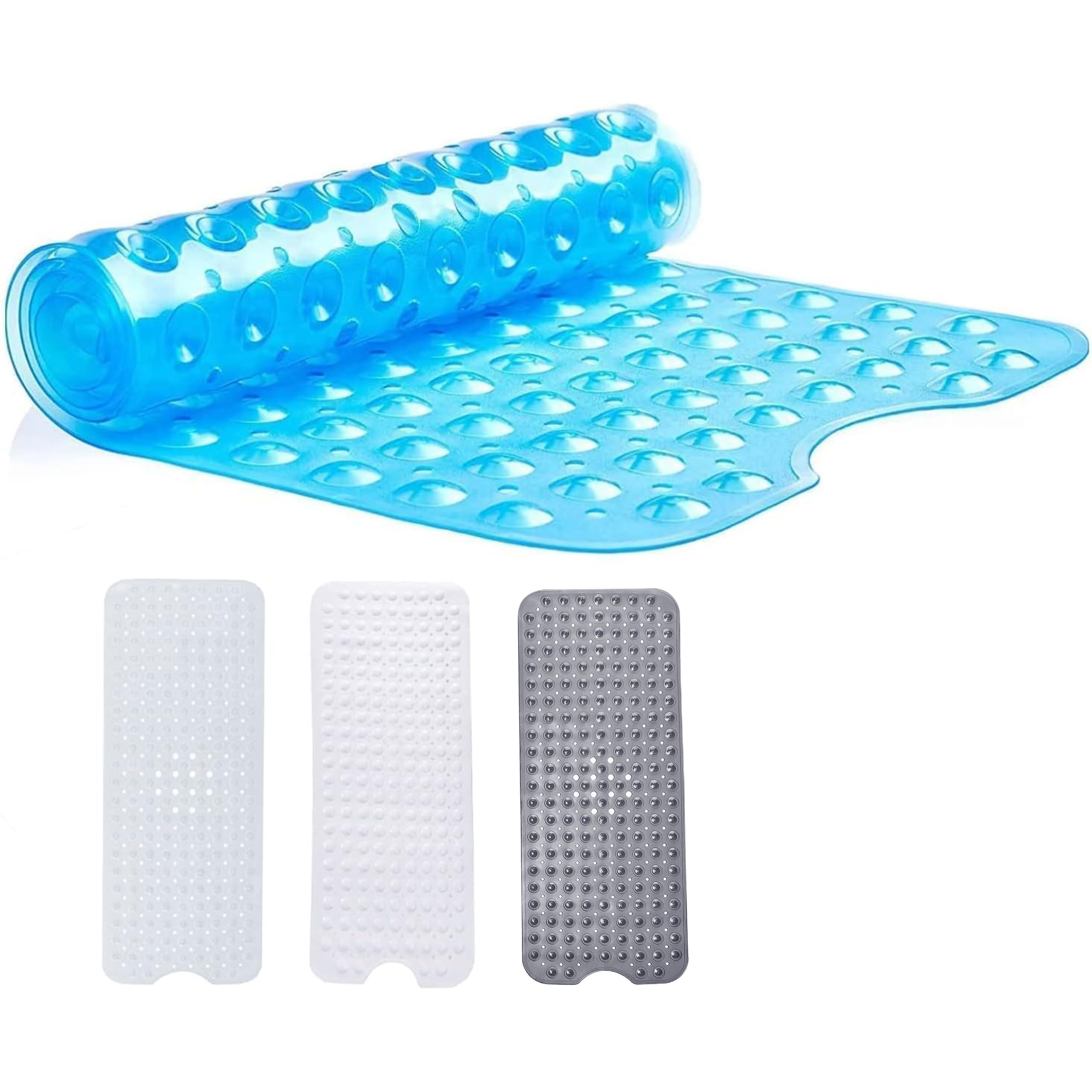 Hafaa Shower Bath Mat Non Slip Anti Mould & Mildew - Long Rubber Bathroom Mat 70x38cm with Strong Suction Cups Grip - Easy Drain and Machine Washable Soft Bathtub Mats (Blue)