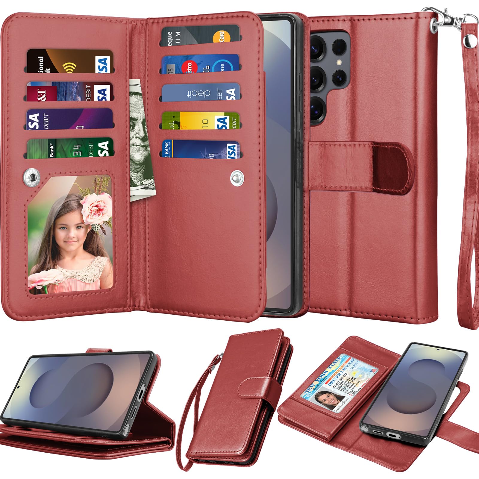 Njjex Galaxy S25 Ultra Case, for Samsung Galaxy S25 Ultra Wallet Case, [9 Card Slots] PU Leather ID Credit Card Holder Folio Flip [Detachable]
