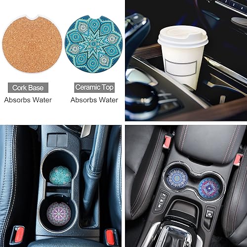 Miniatura 7 de Frienda Juego completo de 14 fundas de asiento de automóvil Baja con estampado bohemio de rayas multicolor para volantecinturón de seguridad,