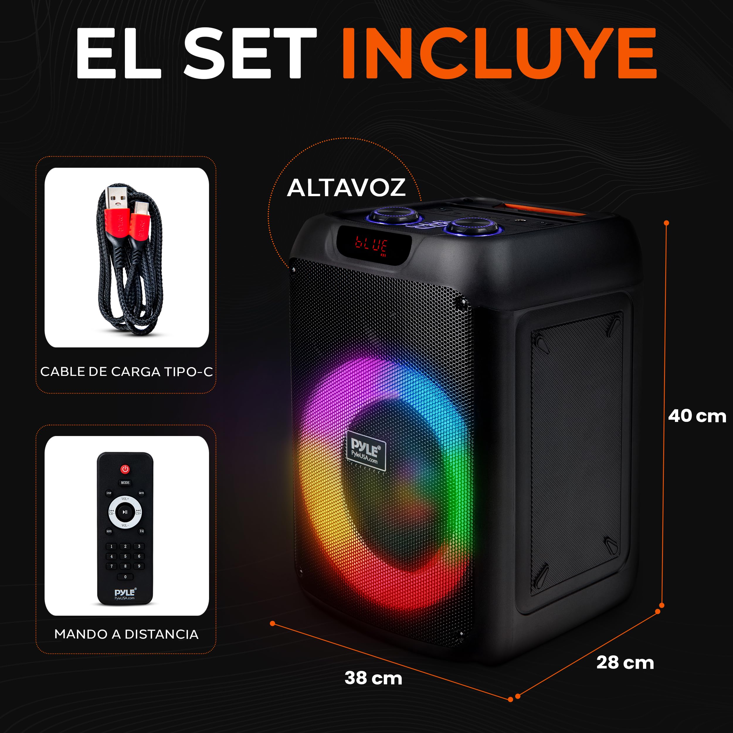 Pyle Altavoz de Fiesta Bluetooth, Sistema True Wireless Stereo, Grande, Portatil