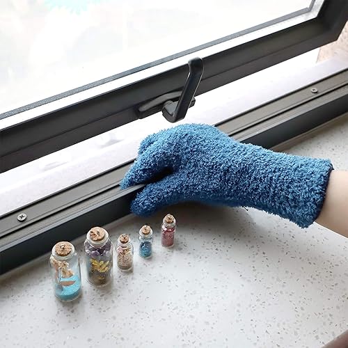 Vista 27 de Patelai Guantes de microfibra para plantas, guantes de limpieza de polvo, color azul marino, 4