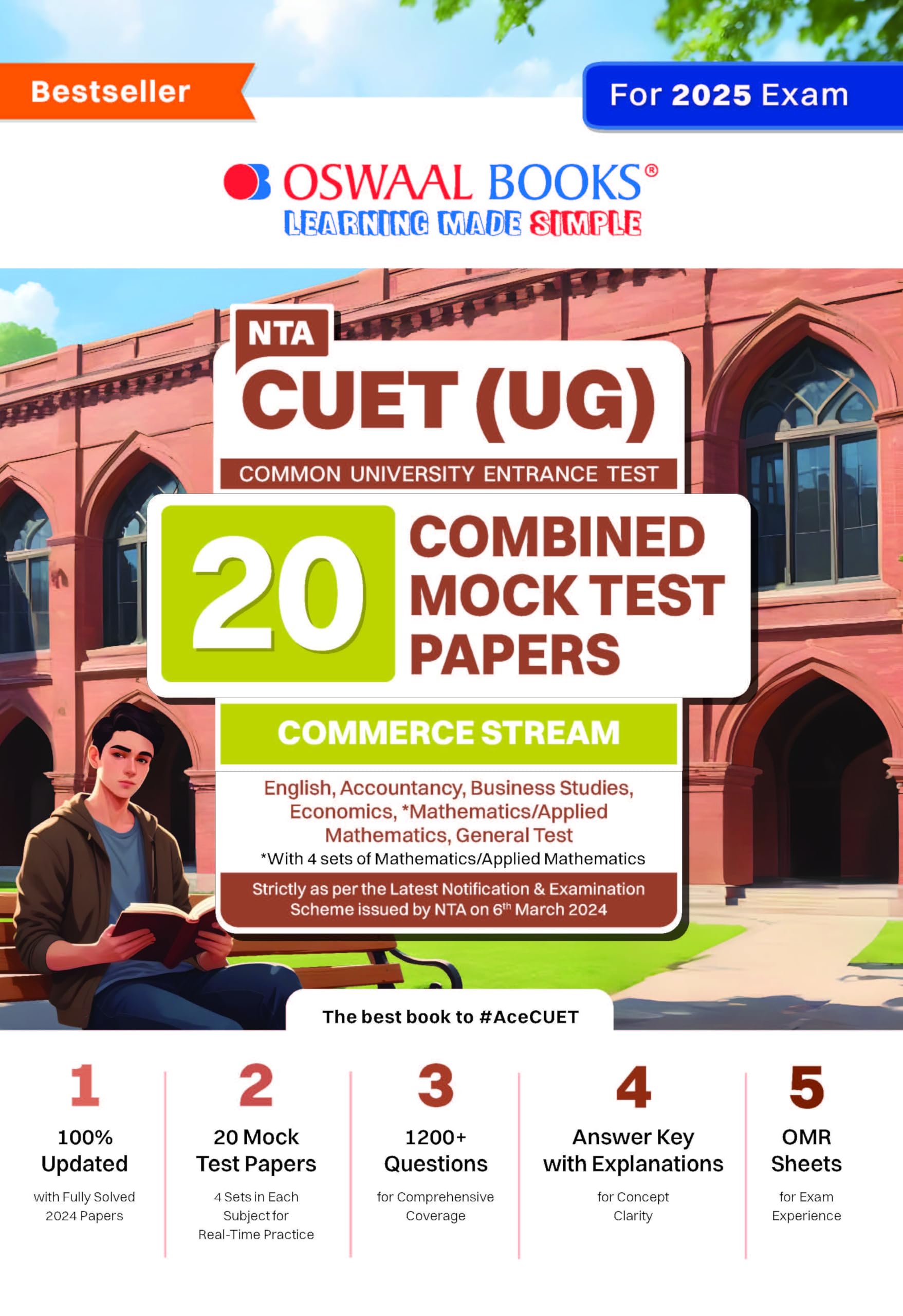 CUET (UG) 20 Combined Mock Test Papers Commerce Stream (English, Mathematics, Accountancy, Economics, Business Studies, General Test) For 2025 Exam