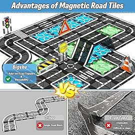 Magnetic Tiles Roads Construction Toys, Traffic Themed Building Blocks Set, Toddler Kids Toys for 3+ Year Old Boys Girls, Montessori STEM Sensory Games, Preschool Learning Educational Birthday Gifts