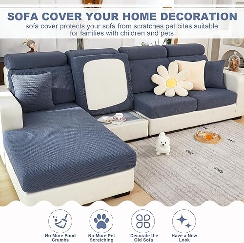 Miniatura 5 de ele ELEOPTION Fundas de cojín de respaldo elásticas en forma de L, funda protectora de muebles para sala de estar (longitud 24-32 pulgadas de ancho