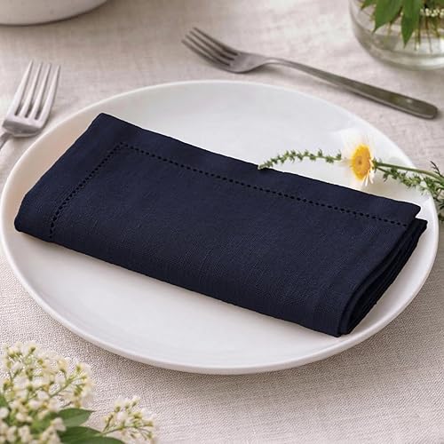 Miniatura 4 de Servilletas de tela de Palisa para cena con detalle de orilla y esquinas ingletadas, juego de 4 (45.7 x 45.7 cm) Azul marino - Servilletas de cena