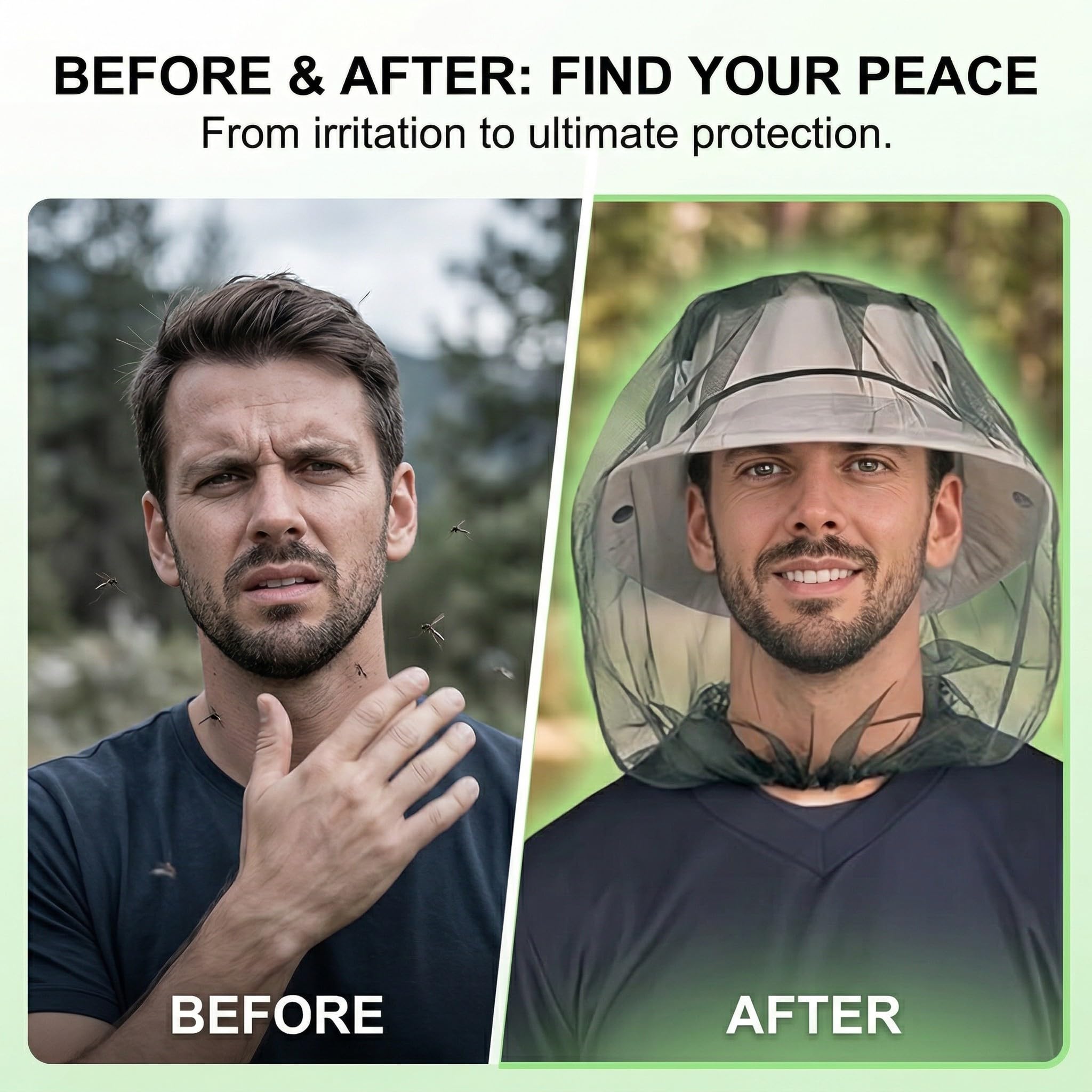 3 Pz Zanzariera da Testa per Insetti, Rete da Testa Traspirante per Pesca, Giardinaggio e Outdoor, Protezione Viso Uomo e Donna, Adatta per la Maggior Parte dei Cappelli
