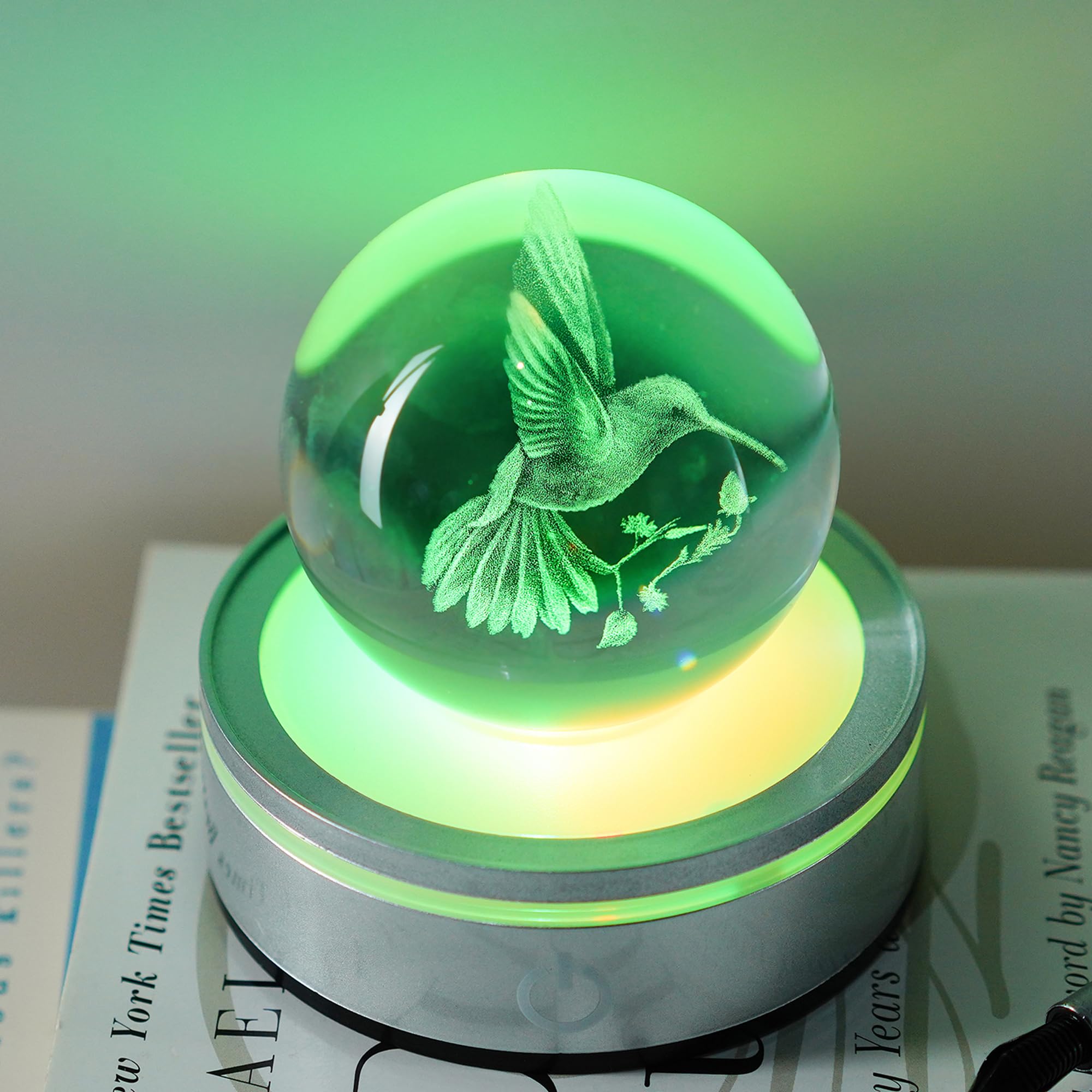 YU FENG 3D Hummingbird Decor Crystal Ball Night Light Hummingbird Gifts for Women Mom Glass Animals Figurines for — view 6