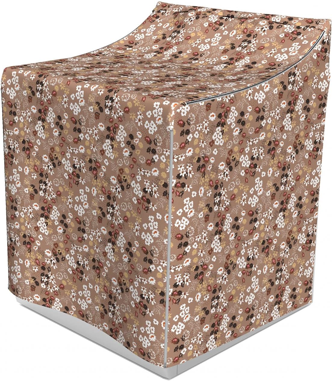 Ambesonne Brown Floral Cover for Washer and Dryer, Blooming Blossoms Petals Birth of the Season Illustration, Easy Use Bathroom Laundry Decor Accent, 29" x 28" x 40", Pale Taupe White and Umber