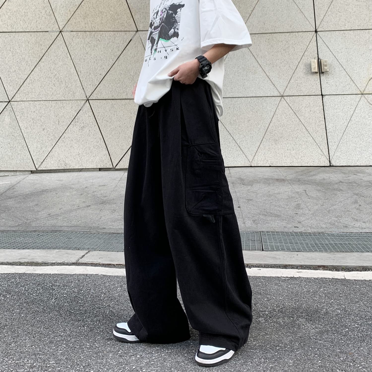 Gotyckie spodnie cargo Harajuku Y2K damskie joggery z szerokimi nogawkami hipisowskie moda uliczna luźne luźne spodnie, Czarny, XL