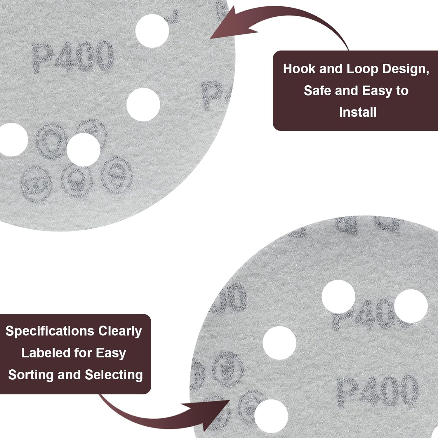 25PCS 5 Inch Sanding Discs Hook and Loop 400 Grit Sanding Pads, 8 Hole Orbit Sander Pads Round Sandpaper Discs for Random Orbital Sander