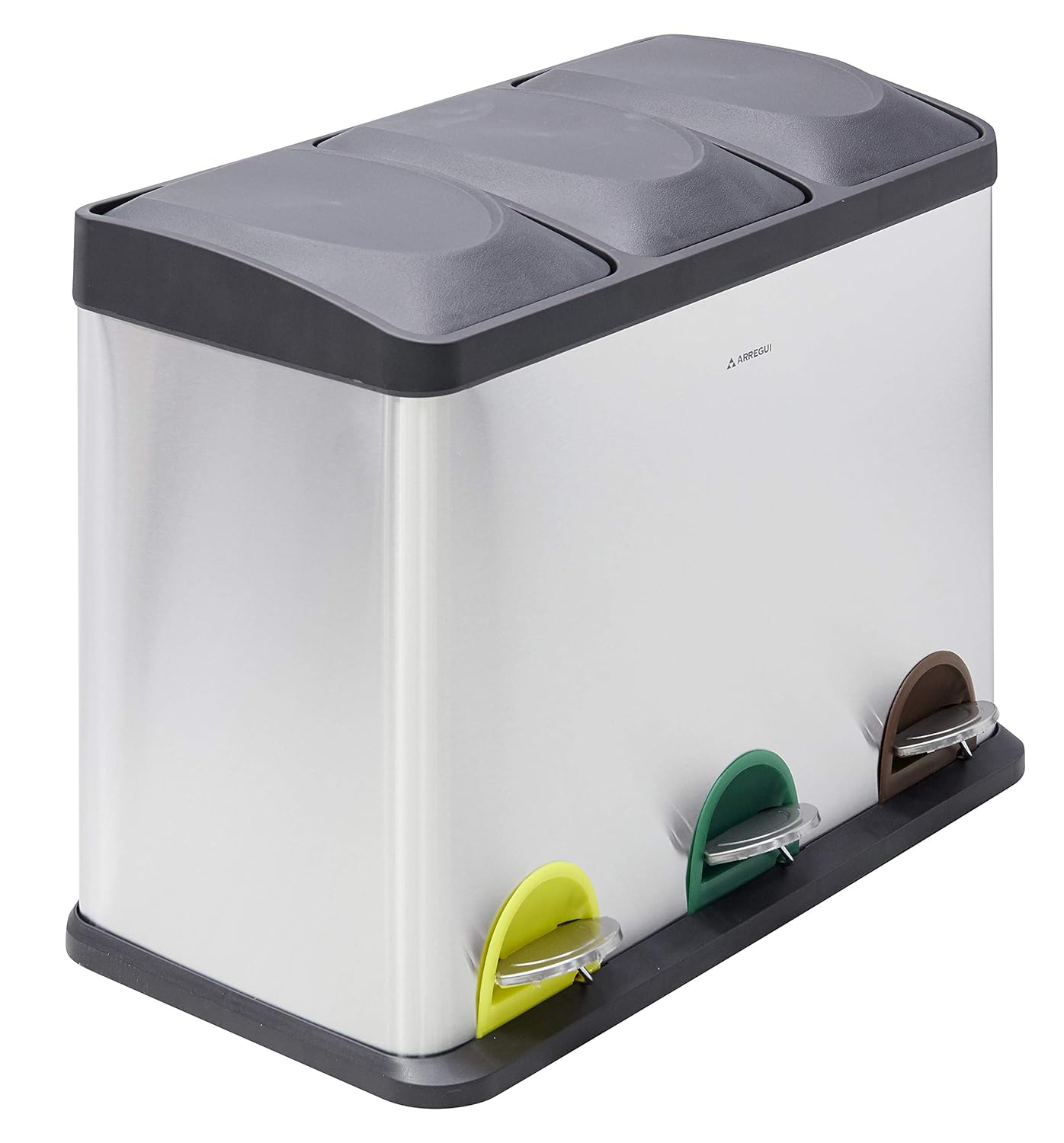 Arregui Step Bin CR705-45L Stainless Steel Trash and Recycling Bin with Pedal | 3x15L (45L) | Kitchen Trash Bins | Recycling Bin for Home and Office