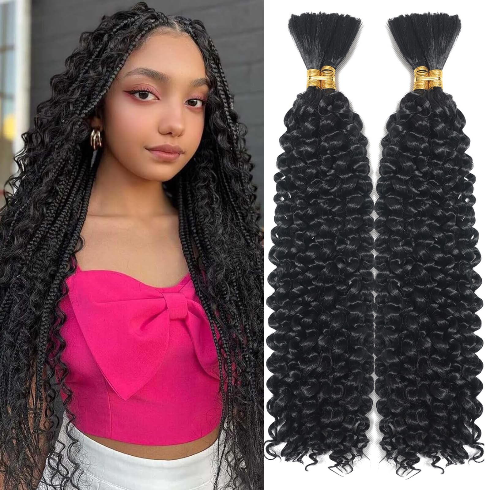 Curly Bulk hair No Weft 24Inch 310g Curly Wave Bulk Hair for Braiding Wet and Wave Quality Synthetic Braiding Hair Extensions for Boho Braids Micro