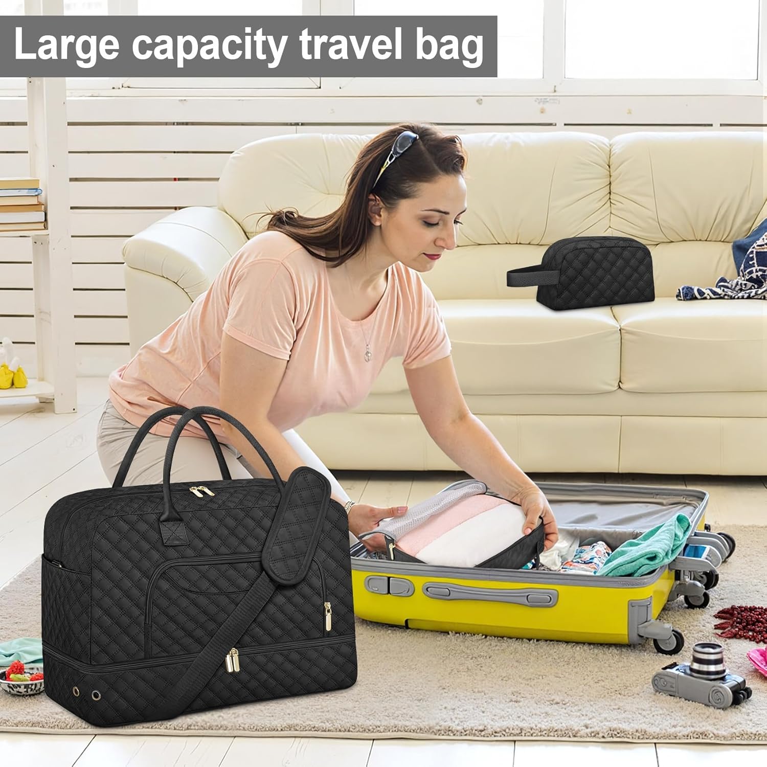 Travel Duffle Bag, Weekender Bags for Women with Shoe Compartment & Wet Toiletry Pocket , Carry on Overnight Hospital Bag for Woman Labor Delivery, Gym, Trip, Ideal Christmas Gift for Women Black - Image 6