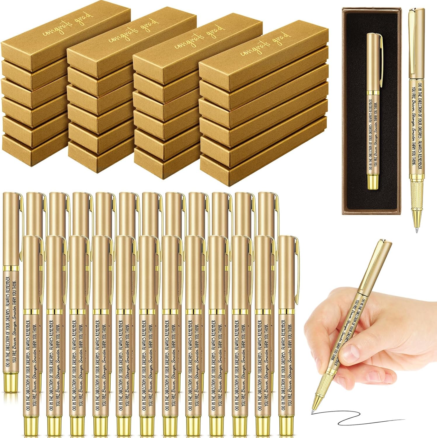 24 Set Class of 2026 Graduation Gifts Bulk Inspirational Congrats Grad Ballpoint Pen with Gift Boxes Engraved Motivational 2026 Graduation Gifts for Senior College Students(Blue)