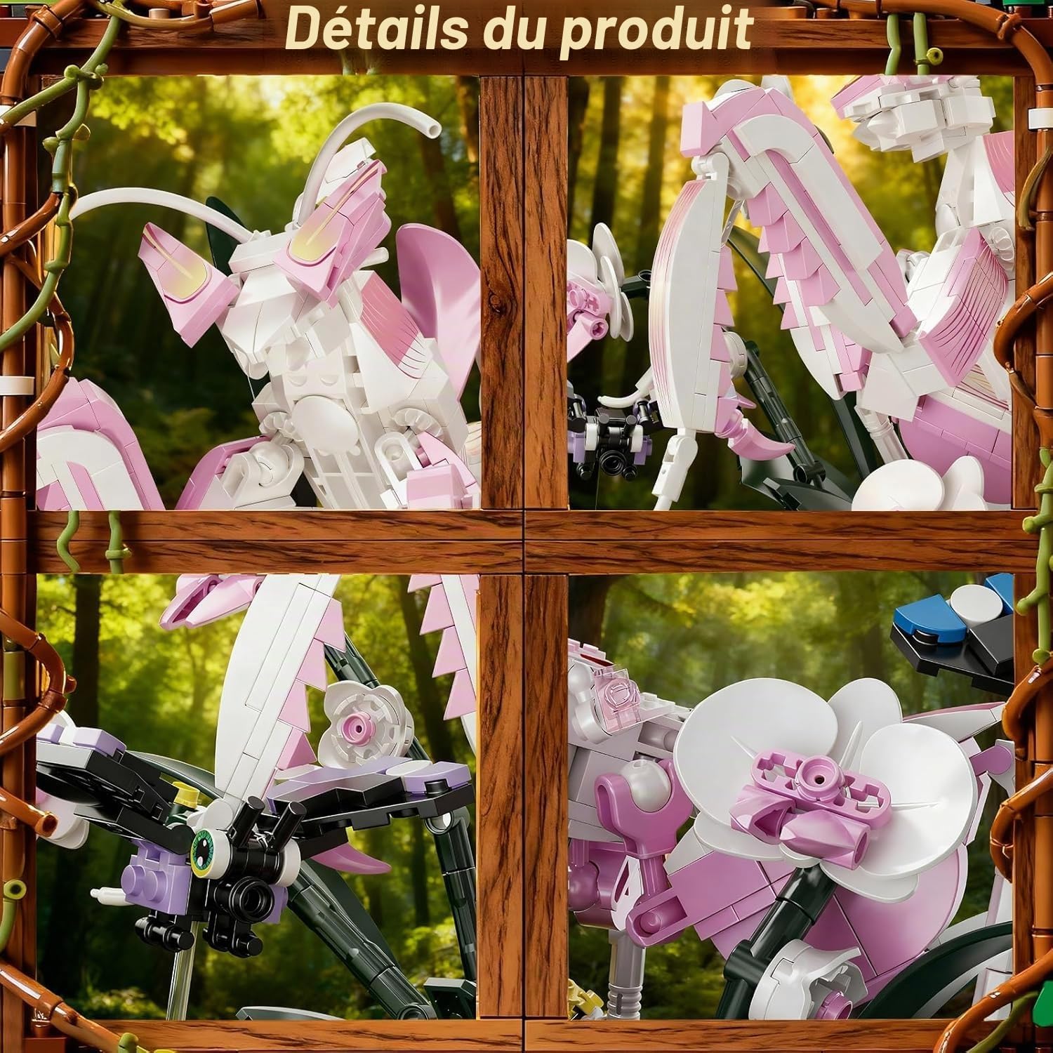 Orchid Mantis - Blocs de construction - Fleurs bonsaï - Compatibles avec les fleurs Lego - Insectes d'inspiration naturelle pour adultes - Décoration de bureau pour la maison/le bureau