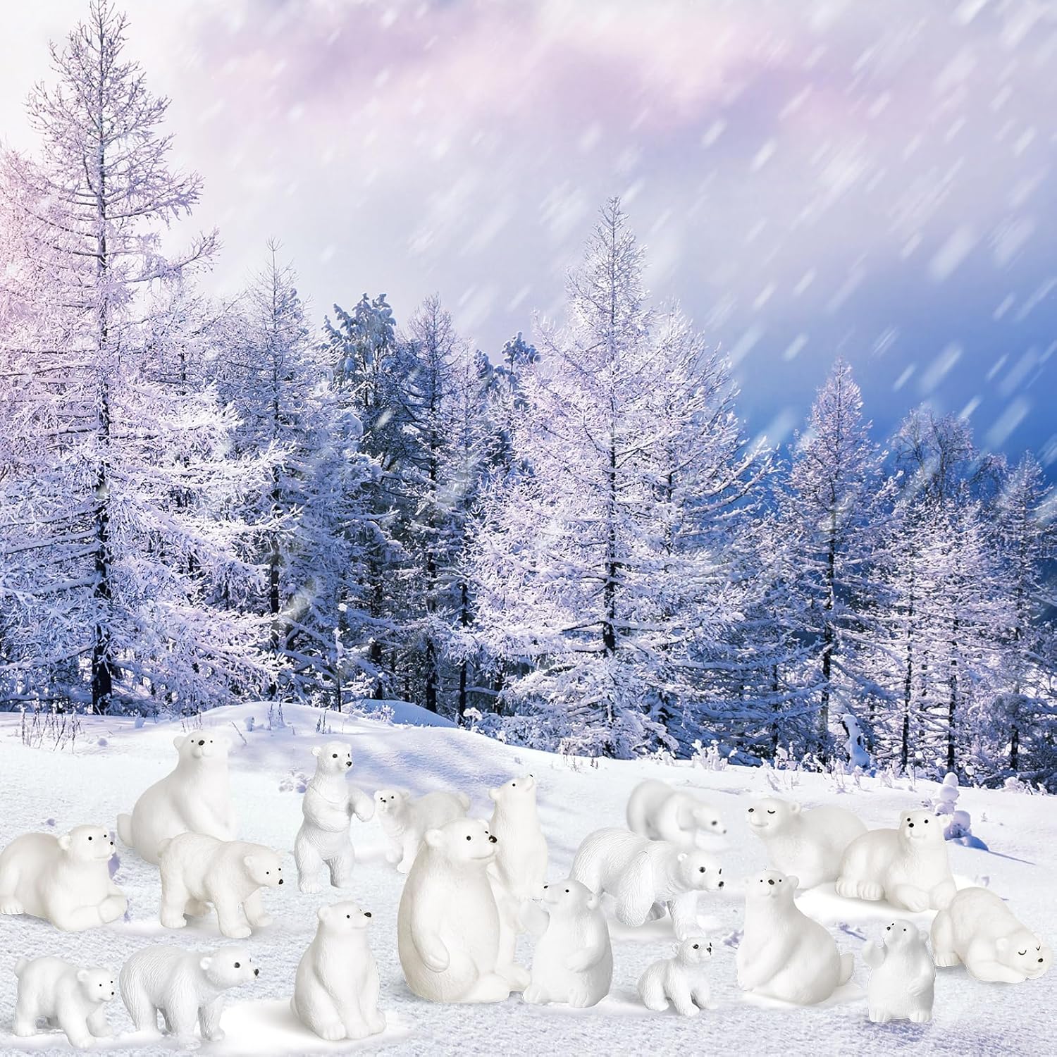 Soaoo 100 Pcs Polar Bear Animal Toy Figurines Set Realistic Polar Bears Family Kit Diorama Educational Toy Cake Toppers for Boys and Girls Cake Decoration Craft Home Decoration - Image 3