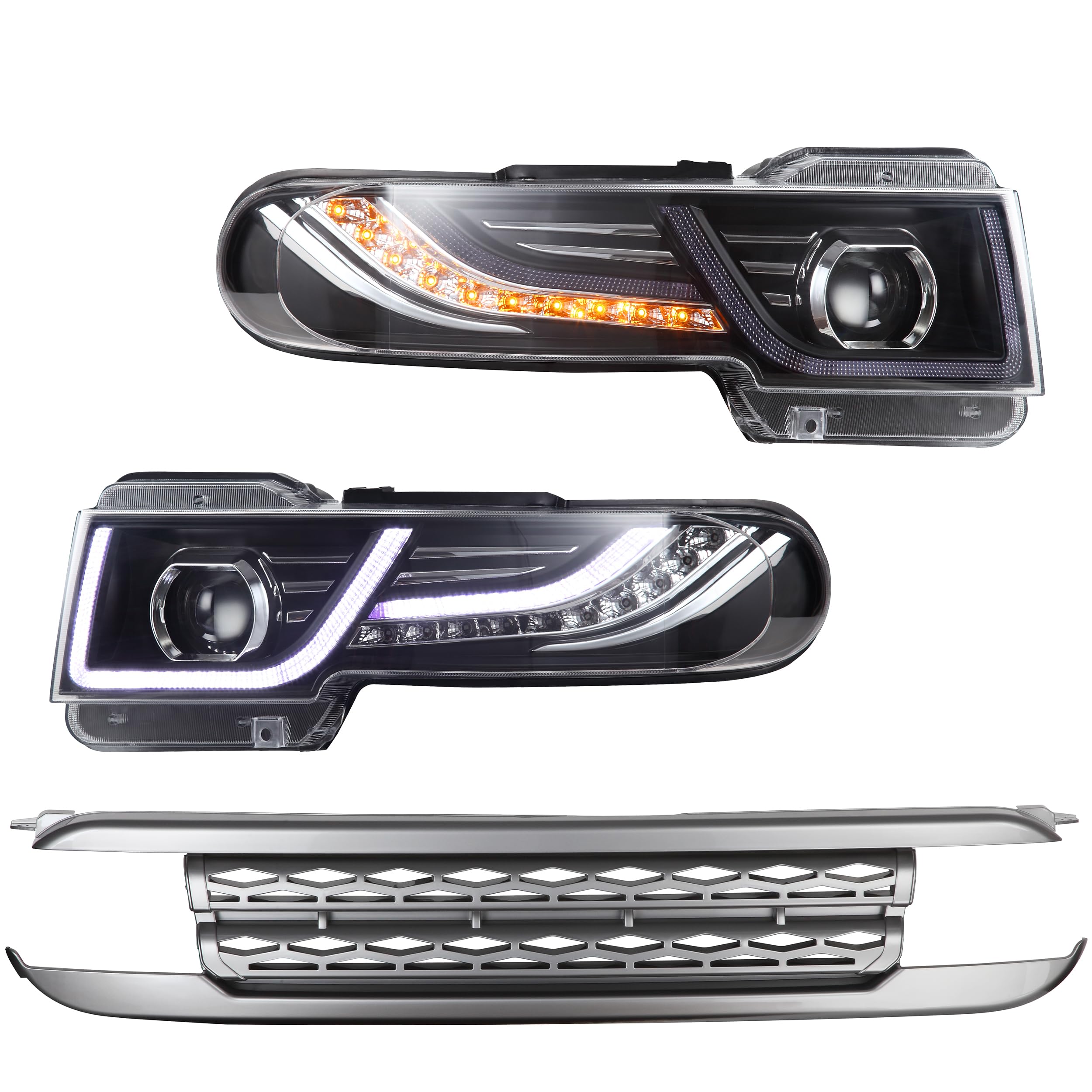VLAND Headlight Assembly Fit for 2007-2015 Toyota FJ Cruiser 1st Gen with Sequential Turn Signal, Silver Bumper
