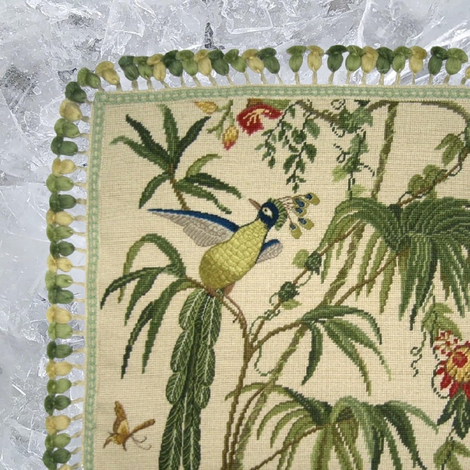 Handmade Wool Needlepoint Throw Pillow Cover 20x20 - Vintage French Country Decorative Cushion Cover for Couch, Bed, and Spring Home Deco