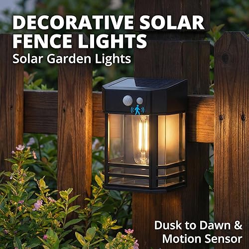 Miniatura 7 de btfarm Luces solares para valla al aire libre, paquete de 4 luces solares con sensor de movimiento del atardecer al amanecer, funciona con energía