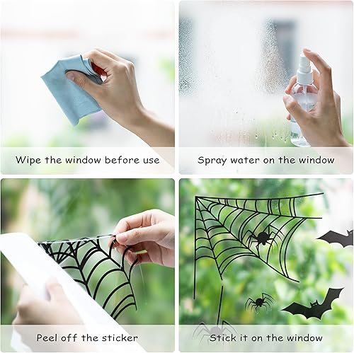 Miniatura 4 de WATINC 10 hojas de Halloween con diseño de bruja malvada para ventana, diseño de murciélago negro, gato, araña, silueta de araña, calcomanías de