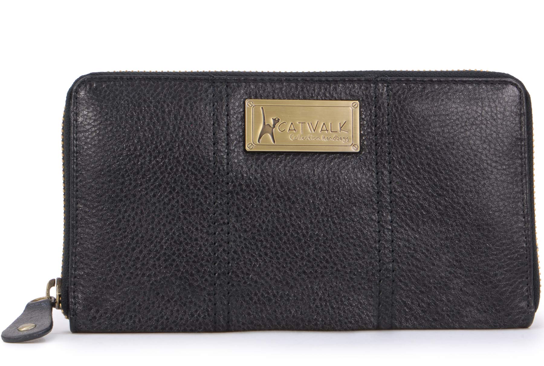 Catwalk Collection Handbags - Średnia Skórzana Portmonetka Dla Kobiet - Kieszenie na 8 Kart Kredytowych i Monety - Ochrona RFID - Gallery - Czarny