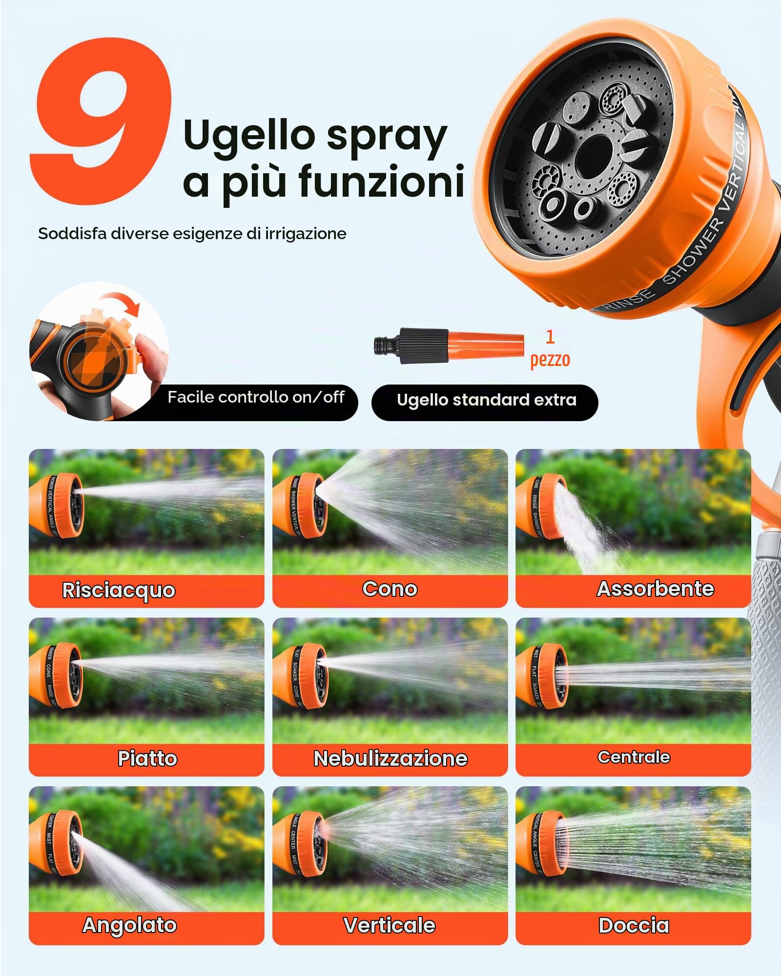 VEVOR Avvolgitubo Retrattile per Tubo da Giardino, 12 mm x 30 m, Avvolgitubo per Tubo da Giardino con Ugello 9 Modelli, Sistema di Ritorno a Riavvolgimento Automatico e Staffa Girevole a 180°