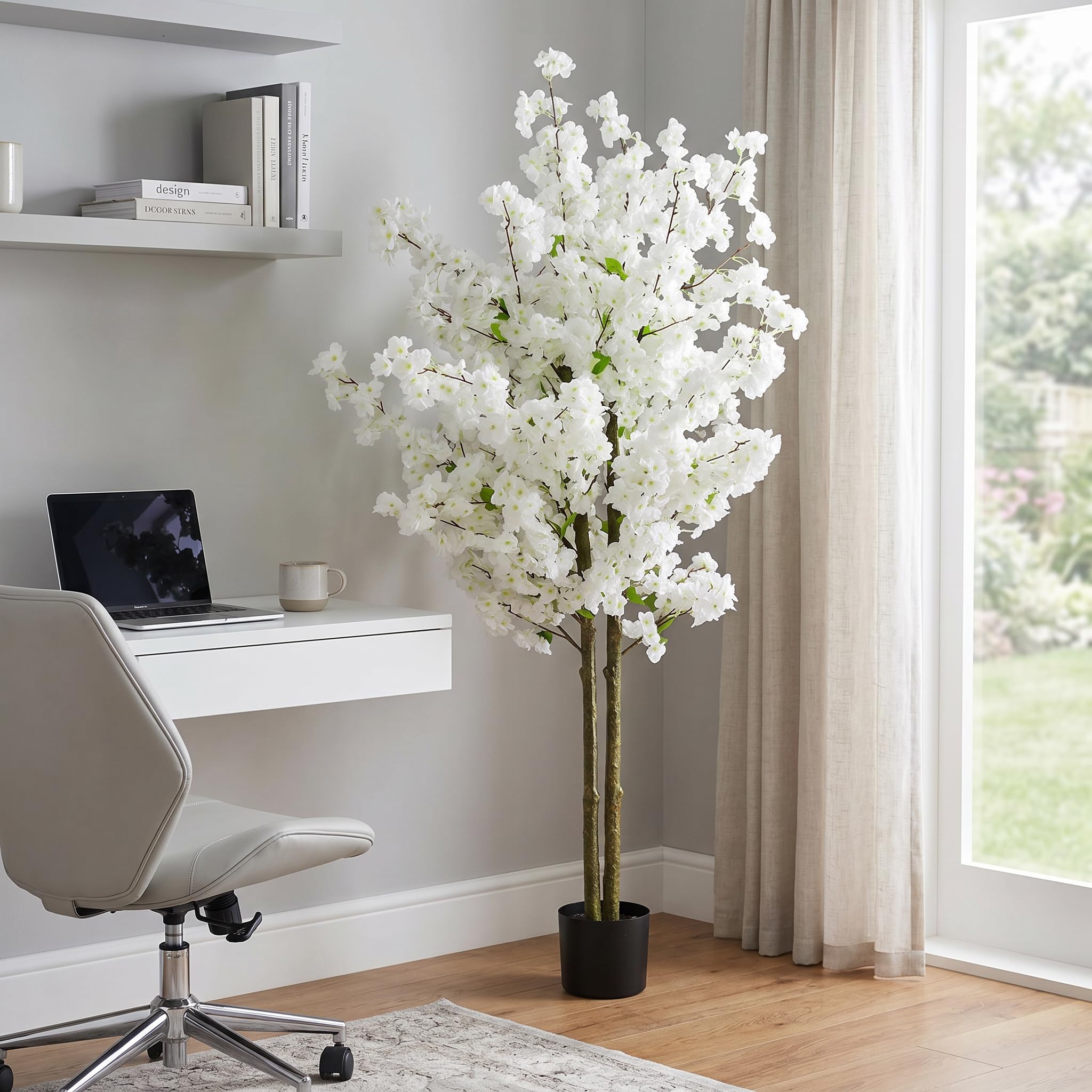 Albero di ciliegio artificiale Ciliegio Pianta artificiale Albero di ciliegio artificiale Pianta da interno (bianco 160 cm)