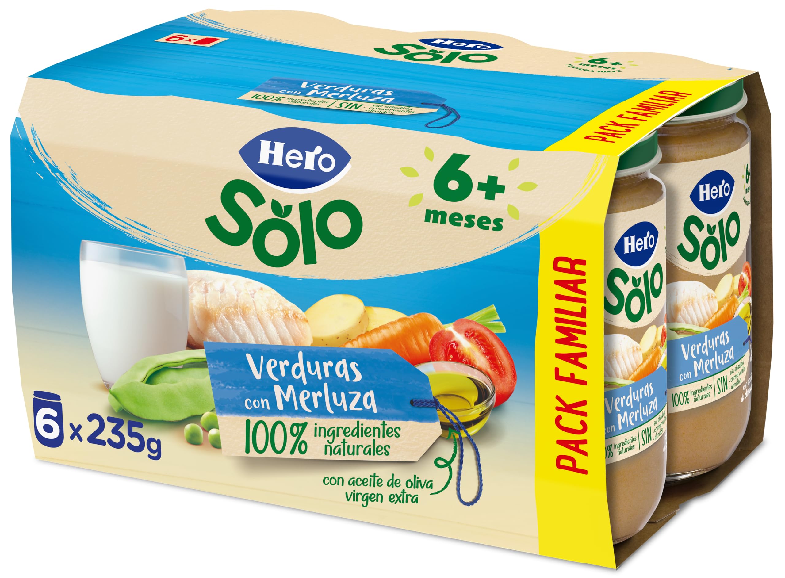 Hero Solo Tarritos de Verdura con Merluza Sin Sal Añadida Pack 6x235gr