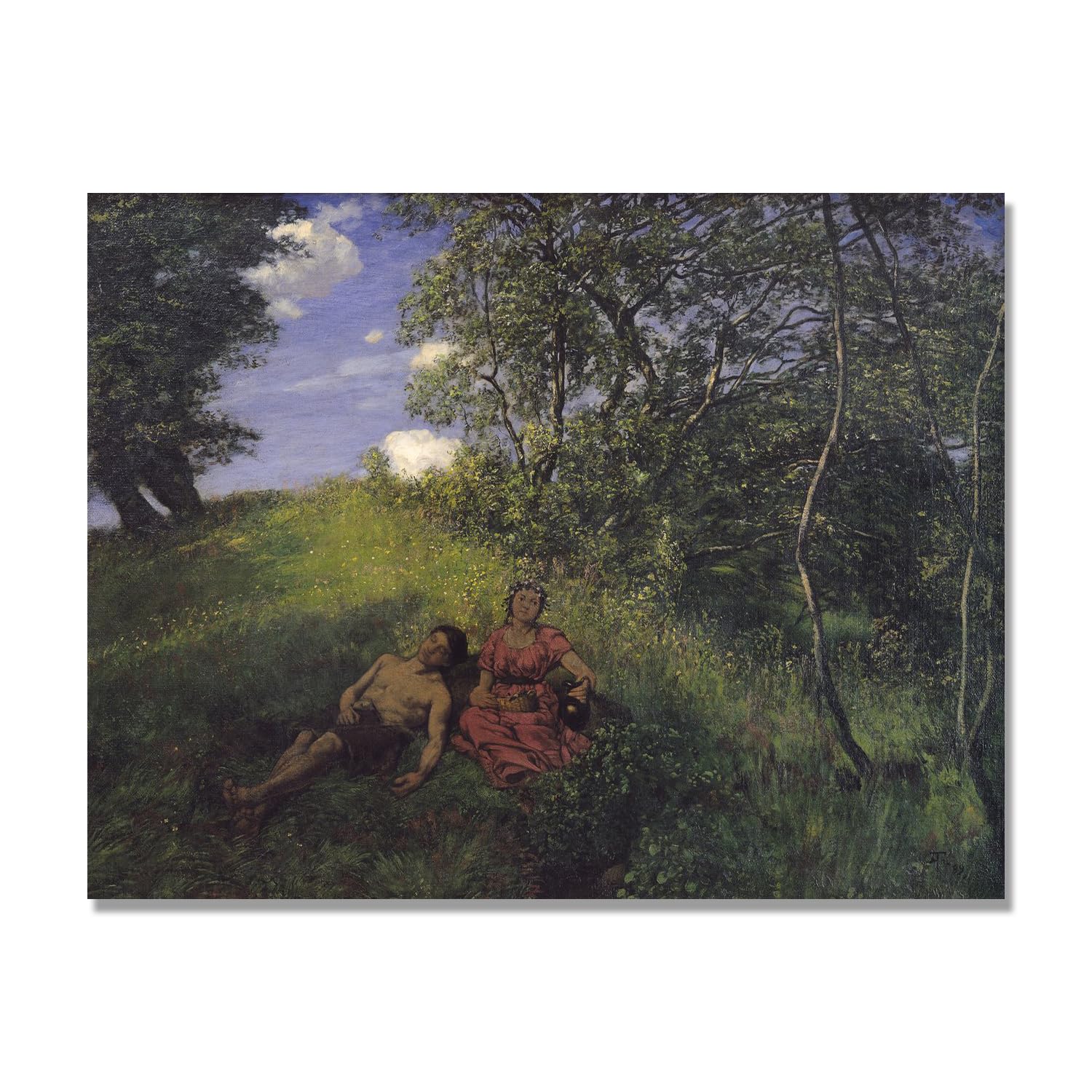 NHLDZYH Hans Thoma Style Canvas Wall Art - (Siesta), German Romantic Realism Painting with Symbolic Nature, Rustic Country Home Decor. 70x90cm-27.6x35.4in. Only Canvas
