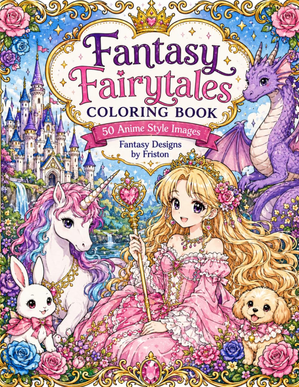 Fantasy Fairytales Coloring Book by Fantasy Designs by Friston: 50 Anime Style Images