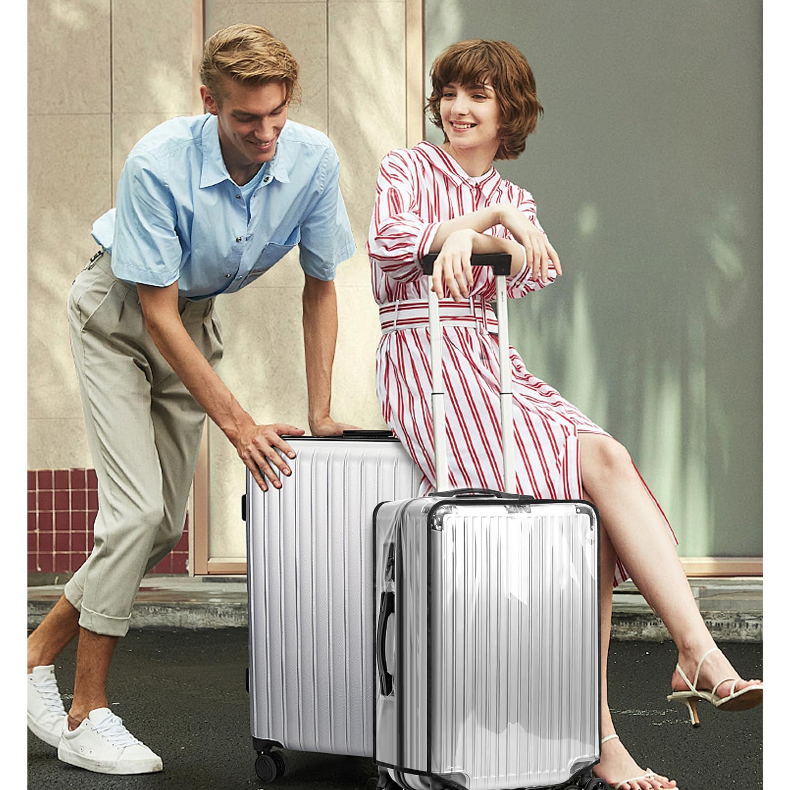 KEAGAN 3 Stück Kofferhülle Kofferschutzhülle Transparente PVC Koffer Schutzhülle Wasserdicht Staubdicht Kratzschutz Wiederverwendbar Luggage Cover für Reisen(20+24+28 Zoll)