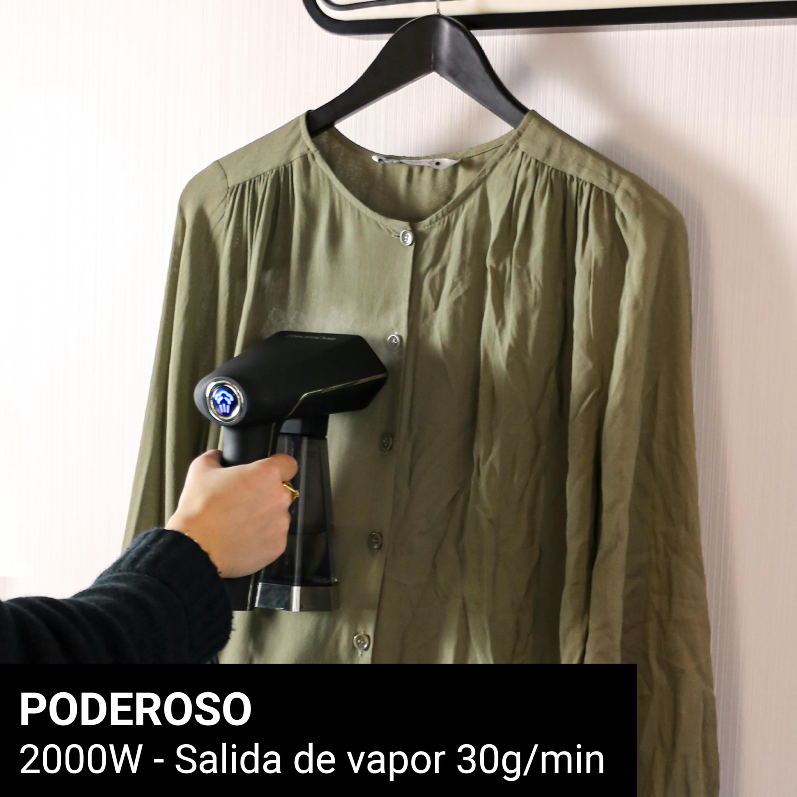 STEAMONE - Plancha de Vapor Steamer 2000W 30g/min - Grande Deposito 300ml - Cable de 3m - Plancha Vertical Portátil Autonomía 20min - Elimina 99,99% de Impurezas - Lista en 40s - SN300SB