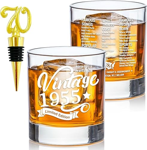 Vasos antiguos de 1954  Vintage 1954 Old Time Information 10.25oz Whiskey Rocks Glass  70 cumpleaños envejecido a la perfección  Regalos de 70 años